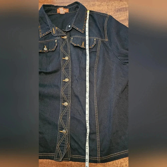 Liz & Me Women's Denim Jacket With Rhinestone Trim Black/Blue Size 2X 22/24W - Picture 16 of 16